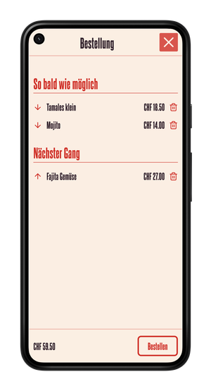 Guests can assign items to a course in the ordering app.